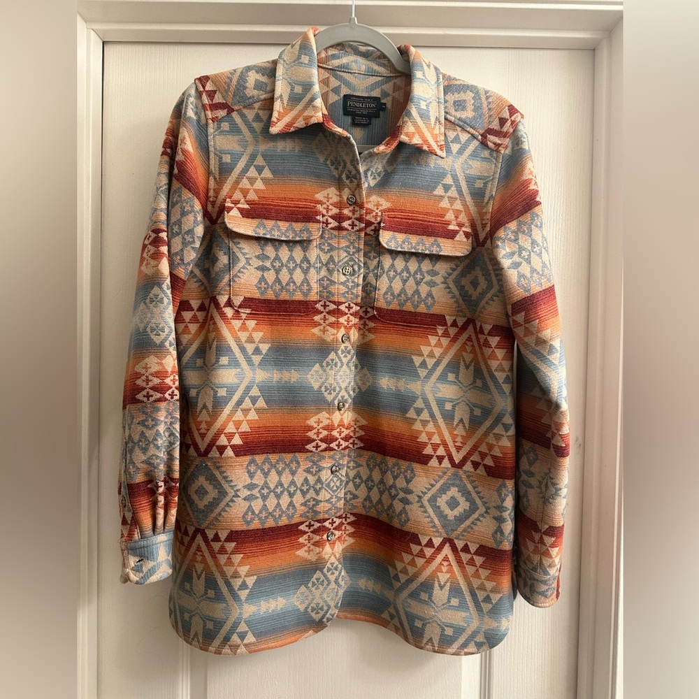 Pendleton Southwest Canyonland Patterned Wool Jacket in Red, Blue, and Cream